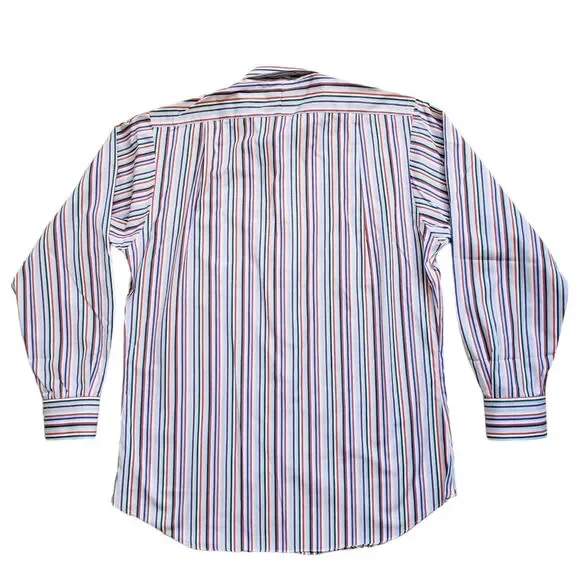 Vintage J. McLaughlin Shirt Mens Medium Striped Button Front Long Sleeve Preppy - Picture 8 of 9